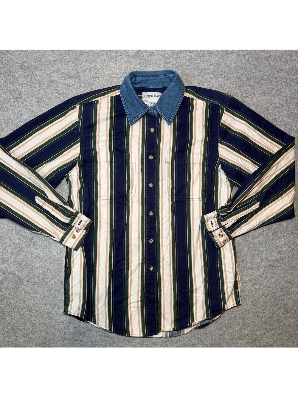 CABIN CREEK Women Medium Long Sleeve Striped Shirt Blue White